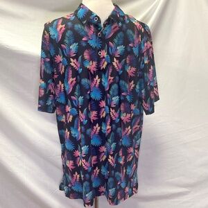 Performance Polo Bright Leaf Print Shirt Men’s Short Sleeve Large